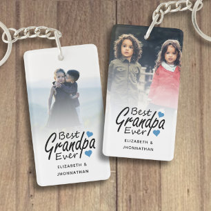 Beste Opa je Script Name Blaues Herz und Foto Schlüsselanhänger
