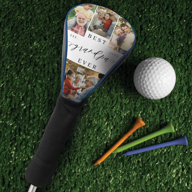 Beste Opa je Script Vathers Day Foto Collage Golf Headcover (Best Grandpa Ever Script Fathers Day Photo Collage Golf Head Cover)