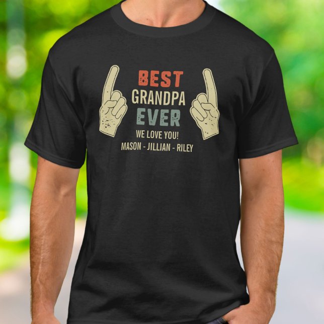 Beste Opa je Zeige Finger Grand Kids Namen T-Shirt (Von Creator hochgeladen)