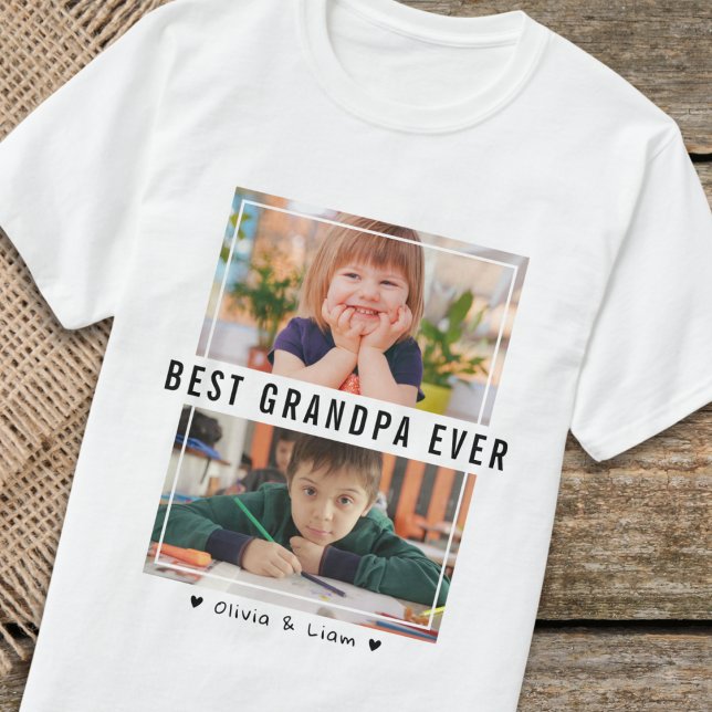 Beste Opa je zwei Foto Personalisiertes Geschenk T-Shirt (Best Grandpa Ever Two Photo Personalized Gift T-Shirt
)