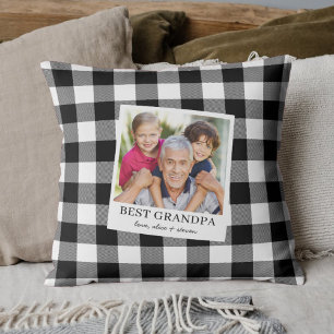 Beste Opa Schwarz-Weiß-Karo-Foto Kissen