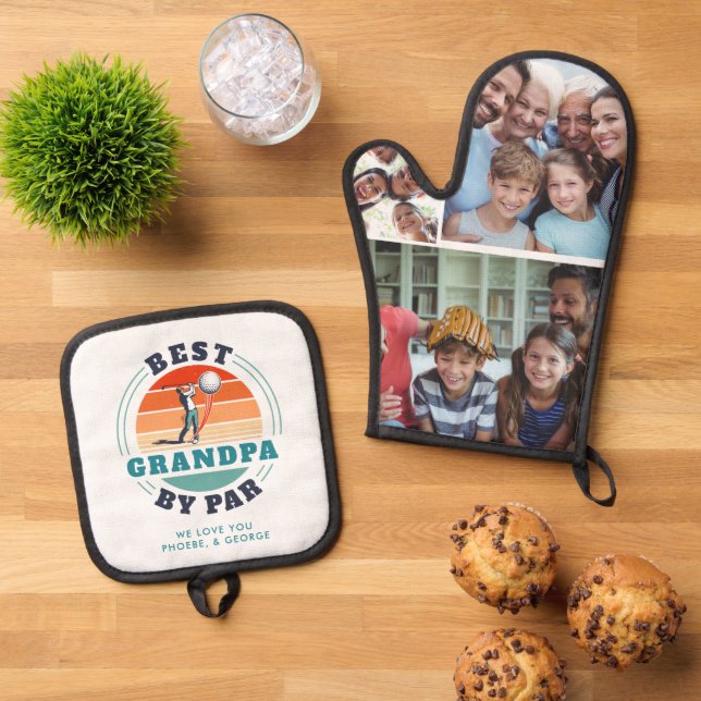 Beste Opa von Par Familie FotoCollage Custom Ofenhandschuh & Topflappen-Set (Oben Unten)