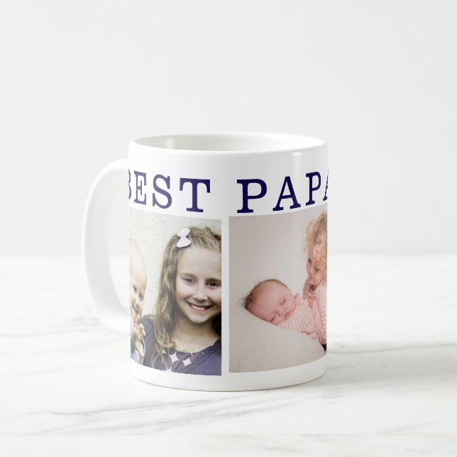 Beste Papa Ever - Custom 3-Foto Collage Coffee Tas Kaffeetasse (Vorderseite Links)