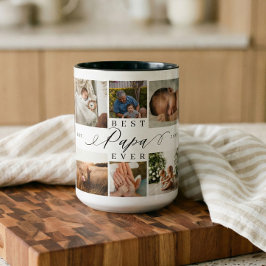 Beste Papa Ever Elegantes Script 8 FotoCollage Zweifarbige Tasse