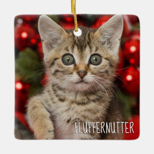 Beste Personalisierte Bildkat Kitten + Name Foto Keramikornament (Vorderseite)