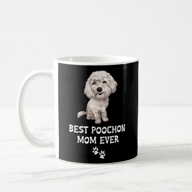 Beste Poochon-Mama je für Bichon Cross Poodle Kaffeetasse (Links)
