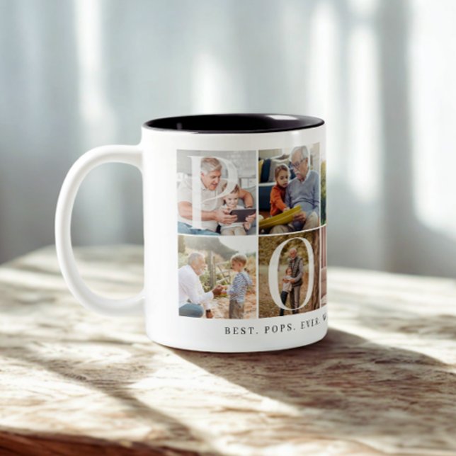 Beste Pop je, 10 Foto Grid Geschenk für Großvater Zweifarbige Tasse (Von Creator hochgeladen)