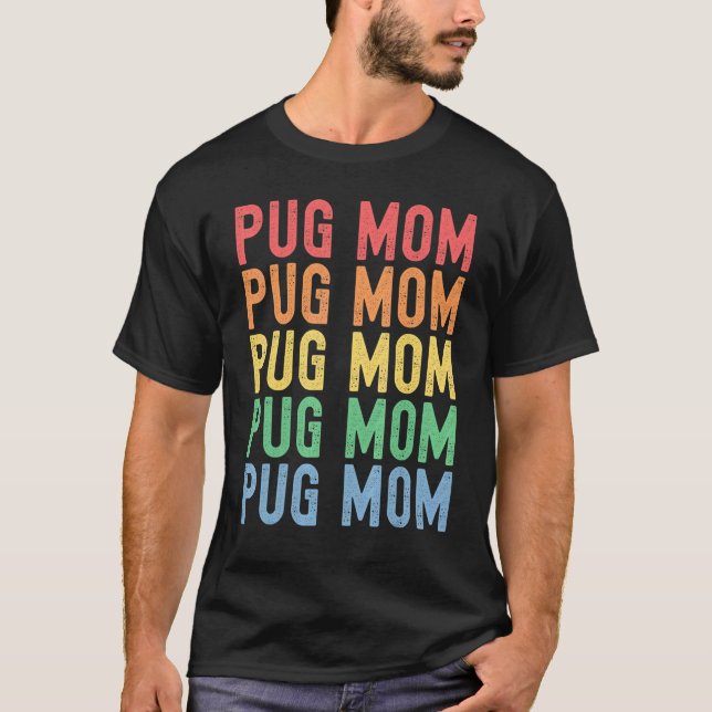 Beste Pug-Mutter Aller Retro-Pug-Hundemutter Ich L T-Shirt (Vorderseite)