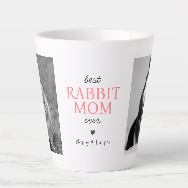 Beste Rabbit-Mama je Fotomaterial mit rosa Text Milchtasse (Best Rabbit Mom Ever Photo Collage with Pink Text Latte Mug)