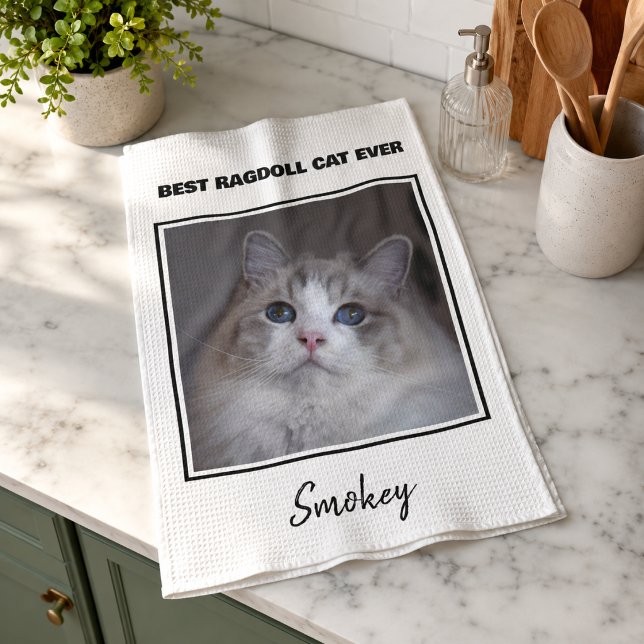 Beste Ragdoll Katze pro Monogramm Name Foto Geschirrtuch (Add pet photo & name to customize.  All text can be amended if you wish.  Other items available.)