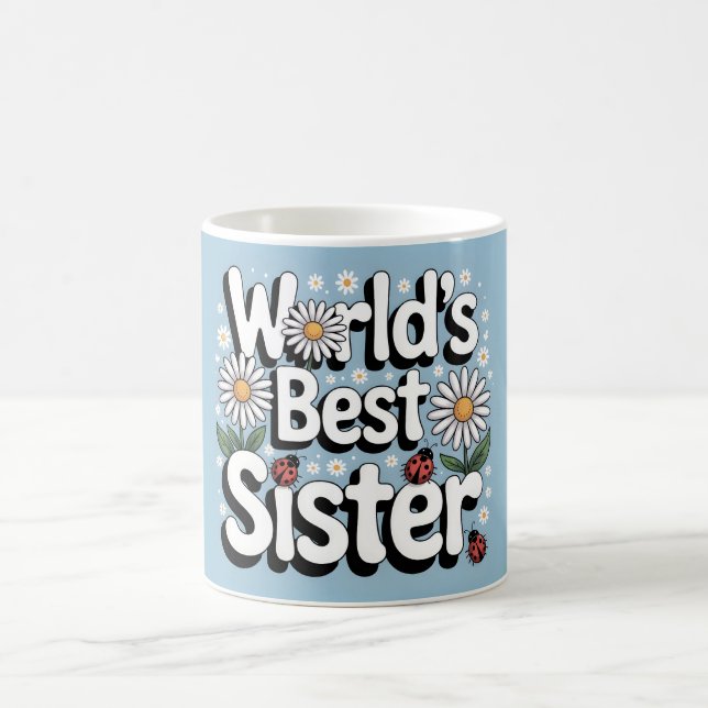 Beste Schwester der Welt Grafik: Retro Gänseblümch Kaffeetasse (Mittel)