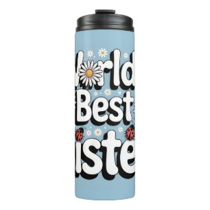Beste Schwester der Welt Grafik: Retro Gänseblümch Thermosbecher