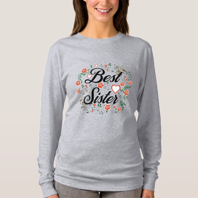 Beste Schwester Elegante Blumendesign T-Shirt (Vorderseite)