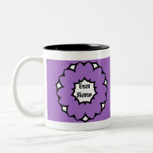 Beste Schwester, große lila u. weiße Blumen-Tass Zweifarbige Tasse