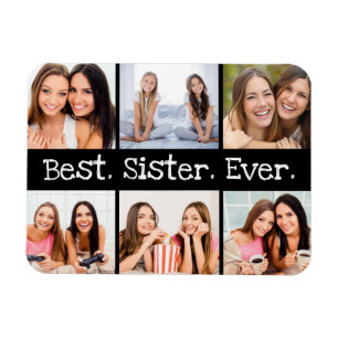 Beste Schwester je 6 Foto Collage Schwarz und Weiß Magnet