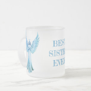 Beste Schwester je Blue Christmas Angel Mattglastasse
