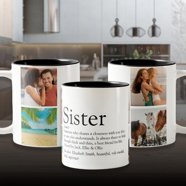 Beste Schwester je Definition 4 FotoCollage Zweifarbige Tasse (Best Sister Ever Definition 4 Photo Collage Two-Tone Coffee Mug)