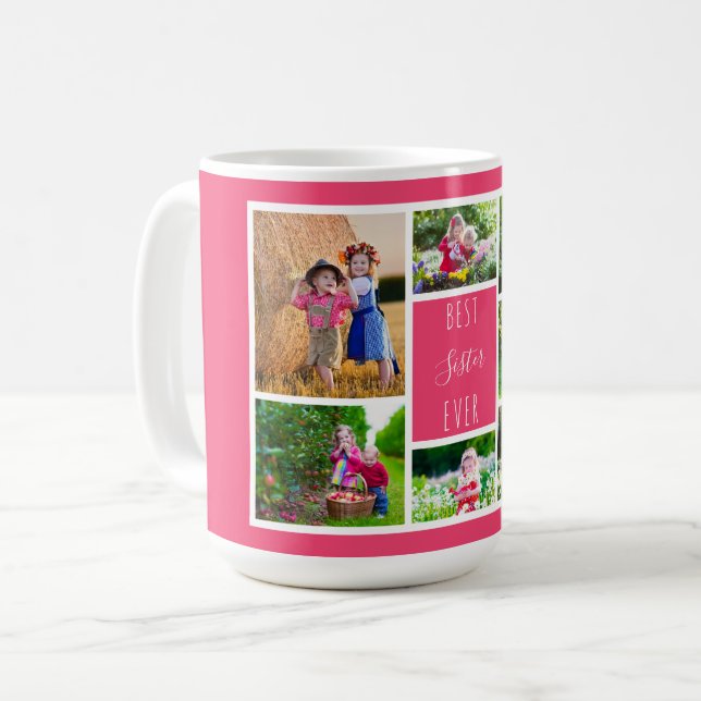 Beste Schwester je rosa Fotomaterial Kaffeetasse (Vorderseite Links)