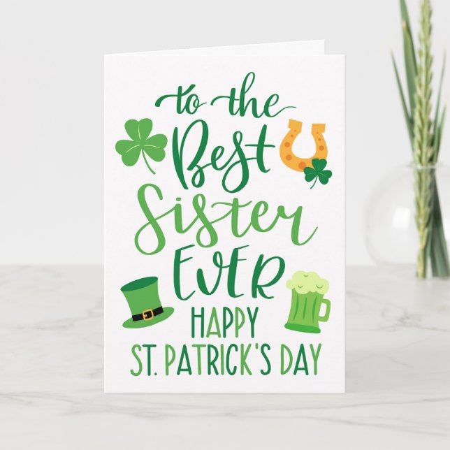 Beste Schwester je St Patrick's Day Typografie Karte (Vorderseite)