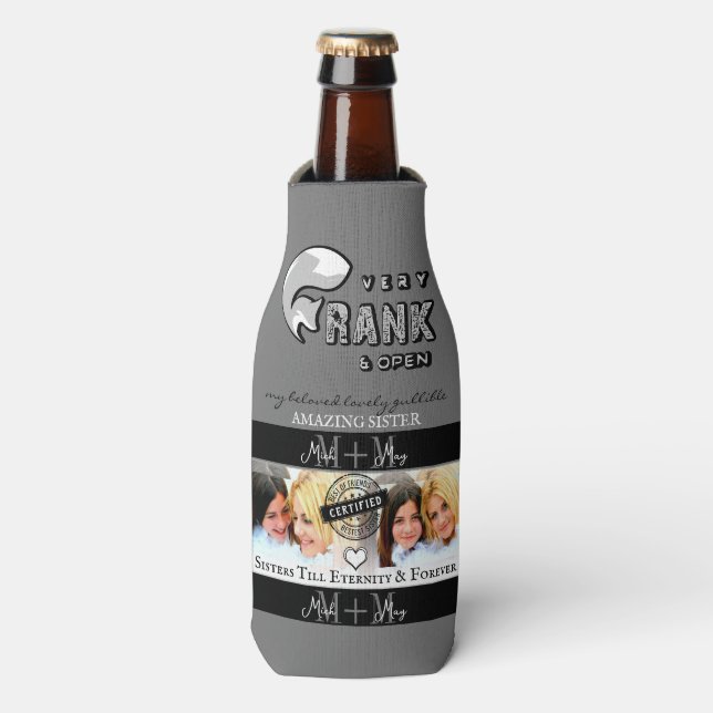 Beste Schwester, Monogram Custom: Schwarz & Weiß T Flaschenkühler (Flaschenvorderseite)