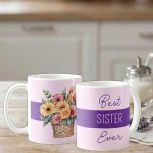 Beste Schwester überhaupt Gerbera Blumen lila Kaffeetasse