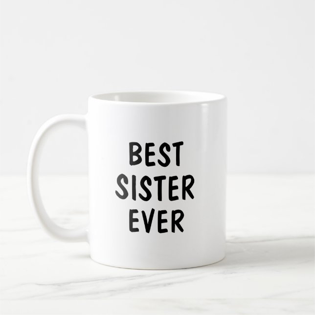 Beste Schwester überhaupt Minimalistische Typograf Kaffeetasse (Links)
