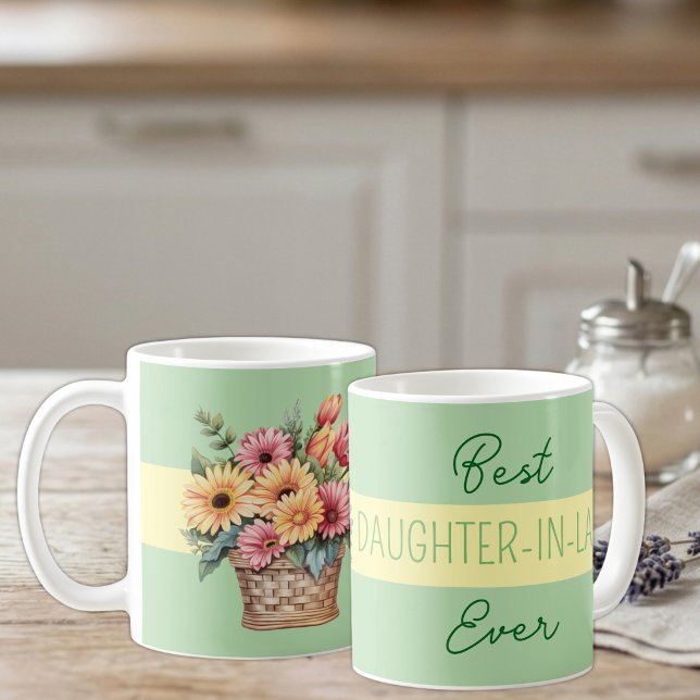 Beste Schwiegertochter aller Zeiten, grüne Blume Kaffeetasse (Von Creator hochgeladen)