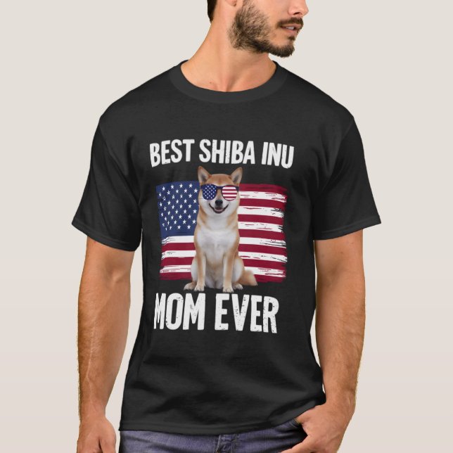 Beste Shiba Inu Mama am 4. Juli Patriotischer Hund T-Shirt (Vorderseite)