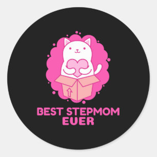 Beste Step-Mama je Katze mit Herz Runder Aufkleber