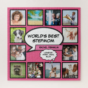 Beste Stiefmutter der Welt Foto-Collage Spaß Pink Puzzle