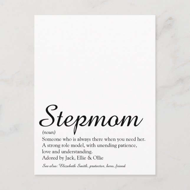 Beste Stiefmutter, Stiefmutter Definition Script Postkarte (Vorderseite)