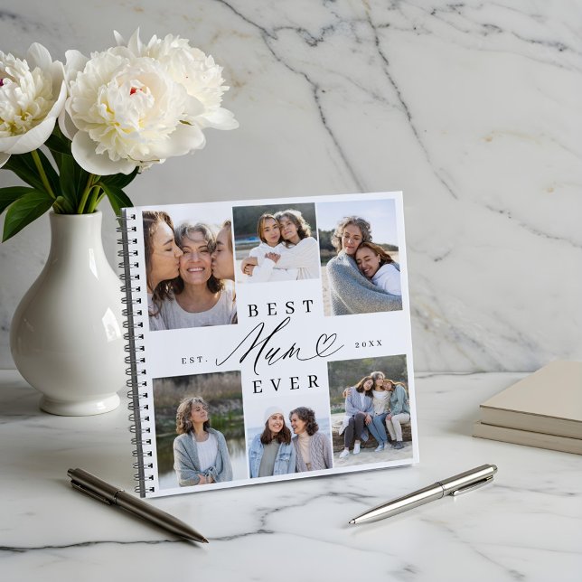 Beste Summe je Elegante Script Herzklopfen FotoCol Notizbuch (Best Mum Ever Elegant Script Heart Photo Collage Notebook)