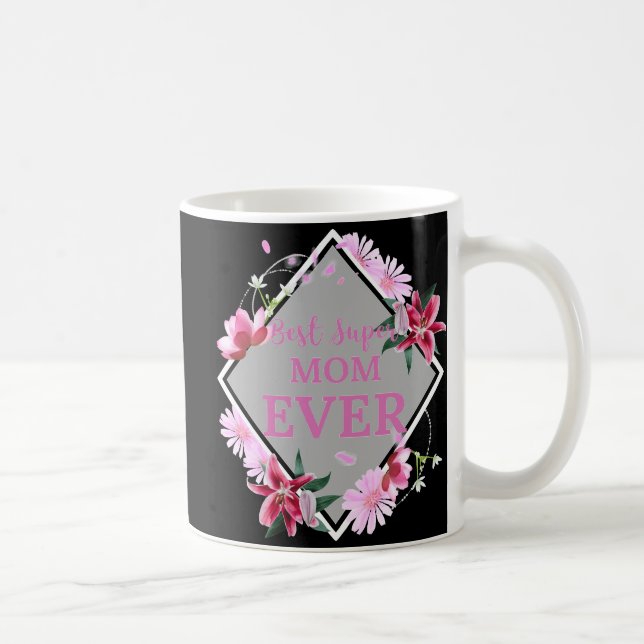 Beste Super Mama je rosa Text mit Roter Blume Gra Kaffeetasse (Rechts)