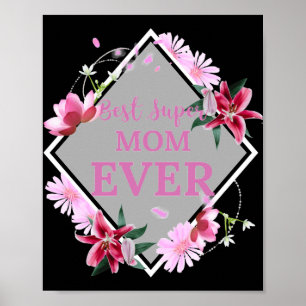 Beste Super Mama je rosa Text mit Roter Blume Gra Poster