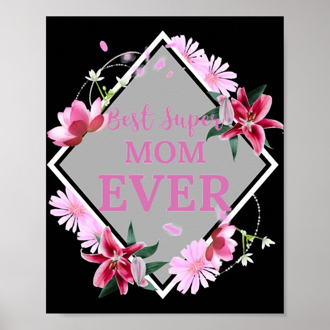Beste Super Mama je rosa Text mit Roter Blume Gra Poster (Vorne)