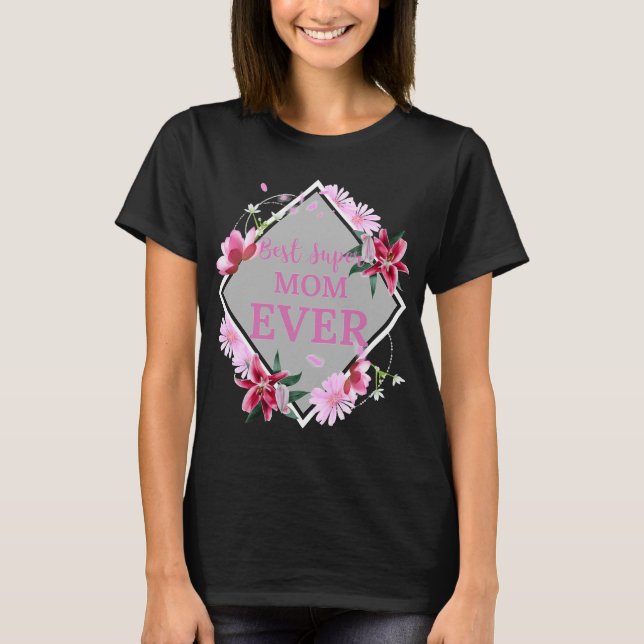 Beste Super Mama je rosa Text mit Roter Blume Gra T-Shirt (Vorderseite)