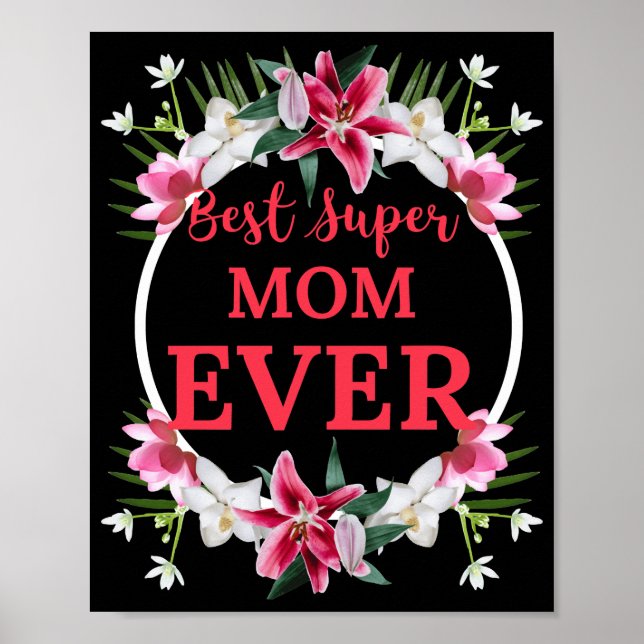 Beste Super Mama je Roter Text mit Red Blume Grap Poster (Vorne)