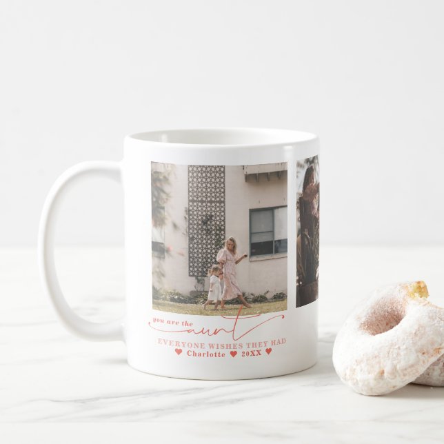 Beste Tante | Handgeschriebene drei FotoCollage Kaffeetasse (Mit Donut)