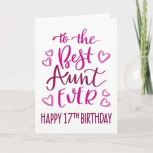 Beste Tante je 17. Geburtstag Typografie in Rosa b Karte