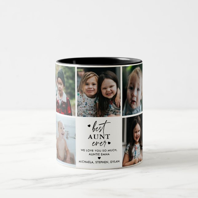 Beste Tante je 7-Foto Collage Persönliche Nachrich Zweifarbige Tasse (Mittel)