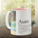 Beste Tante je Definition 4 FotoCollage Zweifarbige Tasse<br><div class="desc">Personalisieren Sie den Text und 4 Fotos,  um einen einzigartigen Sake für Ihre Lieblings-Tante oder Tante zu schaffen,  um ein einzigartiges Geschenk zu schaffen. Ein perfekter Weg,  ihr zu zeigen,  wie phantastisch sie jeden Tag ist. Entwickelt von Thisisnotme©</div>