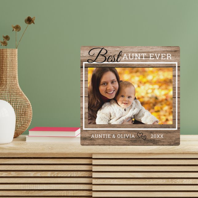 Beste Tante je individuelles Foto Rustikales Holz Fotoplatte (Best Aunt Ever Custom Photo Rustic Wood Plaque Auntie gift picture frame)