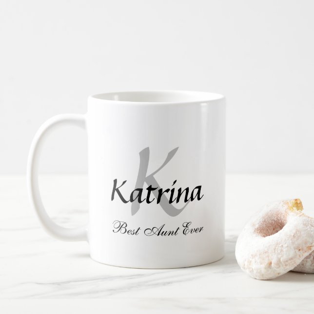 Beste Tante je Monogramm erste Schwarz-weiße Anwen Kaffeetasse (Mit Donut)