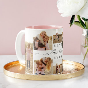 Beste Tante je Tante Girly Script Foto Collage Zweifarbige Tasse