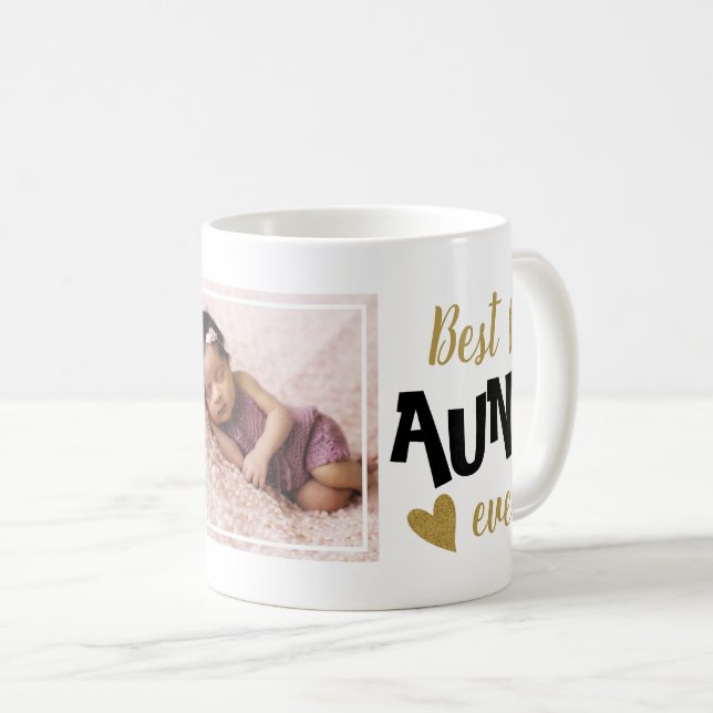 Beste Tante je zwei Foto Schwarz und Gold Kaffeetasse (VorderseiteRechts)