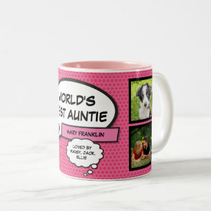 Beste Tante Tante Fun Cool Pink Comic Foto Zweifarbige Tasse