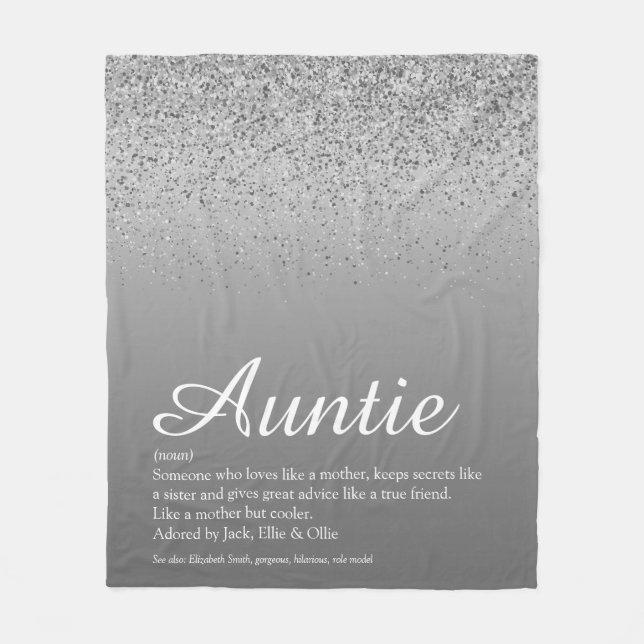 Beste Tante Tuntie Definition Silver Glitzer Fleecedecke (Vorderseite)