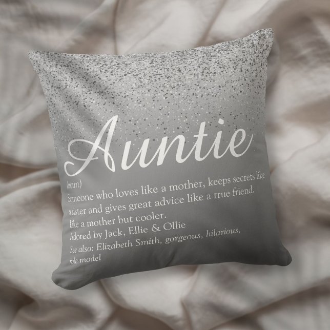 Beste Tante Tuntie Definition Silver Glitzer Kissen (Best Ever Aunt Auntie Definition Silver Glitter Throw Pillow)