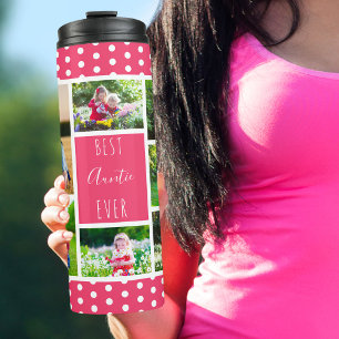 Beste Tante überhaupt Foto-Collage Rosa und Weiß Thermosbecher