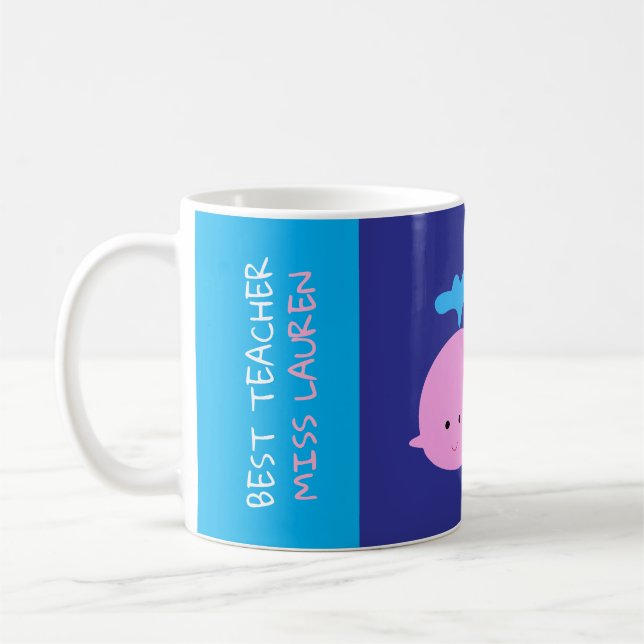 Beste Teacher-Tasse mit Namen, Niedliche Whale-Kaf Kaffeetasse (Links)